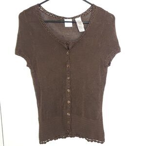 Emma James Top Womens MP Loose Knit Chocolate Grunge Y2K Feminine Scalloped Hem